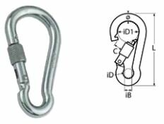 RVS karabijnhaak met veiligheidsmoer 140 x 12 mm