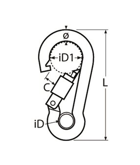 RVS karabijnhaak met kous en veiligheidsmoer 120x11mm