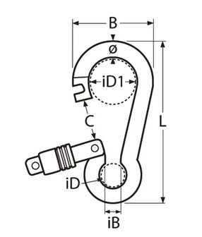 RVS karabijnhaak met lente slot 80 x 8 mm