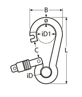 RVS karabijnhaak met lente slot en kous 80 x 8 mm