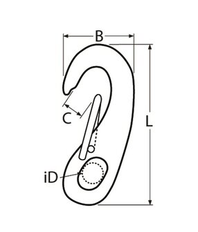 RVS karabijnhaken met veerhaak L= 50mm