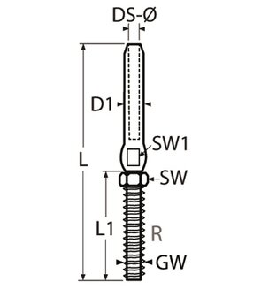 Draadterminal industrie linkse schroefdraad M5 x &Oslash;2mm