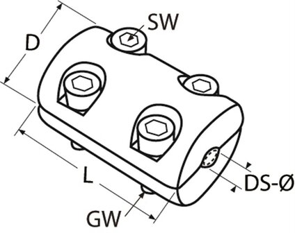 2 ringen vast met 4 inbus schroeven voor staalkabel 8mm