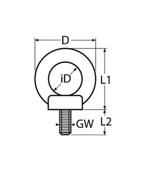 Oogbout M16 DIN 580 A4 met oog diameter 35mm