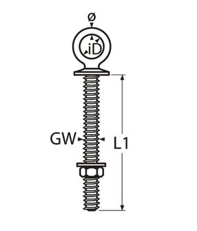 Oogbouten met kraag en metr. draad M10x50mm