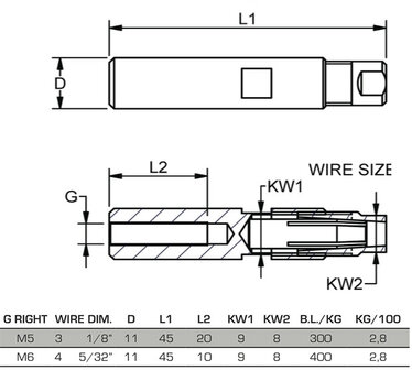 Kabelbevestiging met klembus 4mm en schroefdraad M6