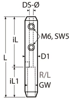 Kabelbevestiging met 3 inbus 3+4mm en linkse inwendig schroefdraad M6