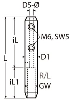 Kabelbevestiging met 3 inbus 3+4mm en rechtse inwendig schroefdraad M6