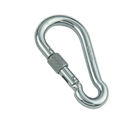 RVS karabijnhaak met kous en veiligheidsmoer 60x6mm