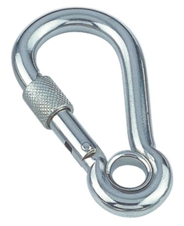 RVS karabijnhaak met kous en veiligheidsmoer 120x11mm