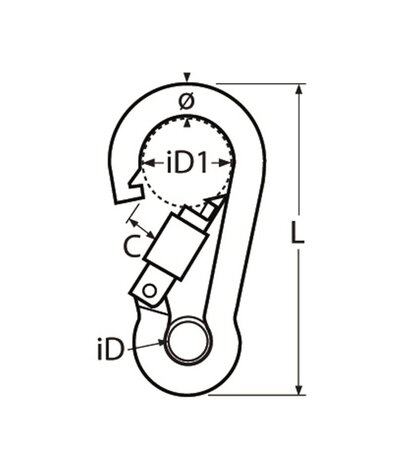 RVS karabijnhaak met kous en veiligheidsmoer 120x11mm