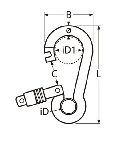 RVS karabijnhaak met lente slot en kous 80 x 8 mm