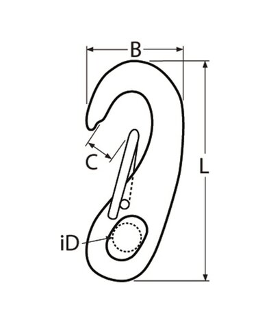 RVS karabijnhaken met veerhaak L= 50mm