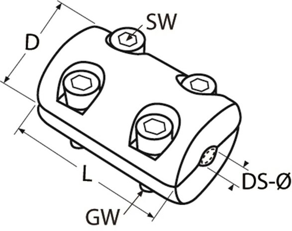 2 ringen vast met 4 inbus schroeven voor staalkabel 4mm