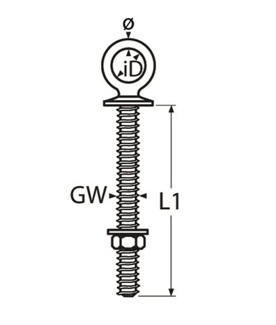 Oogbouten met kraag en metr. draad M10x50mm