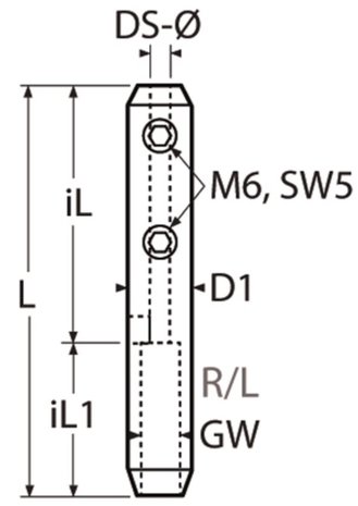 Kabelbevestiging met 3 inbus 5mm en rechtse inwendig schroefdraad M6